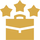 Gold stars above briefcase graphic