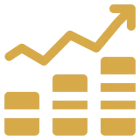 Rising bar chart with upward arrow